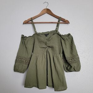 Torrid Green Ruffled Smocked Milkmaid Blouse
